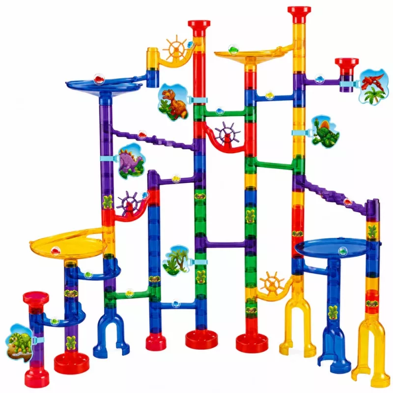LEAN TOYS Baukasten Kugelbahn Tunnel Bunte Dinosaurier 192 Teile