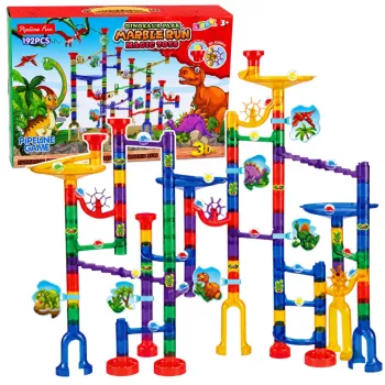 LEAN TOYS Baukasten Kugelbahn Tunnel Bunte Dinosaurier 192 Teile