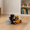 LEAN TOYS Baustellenfahrzeug Gabelstapler mit verstellbarem Greifer, Lichtern und Geräuschen, Gelb, 1:43