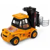 LEAN TOYS Baustellenfahrzeug Gabelstapler mit verstellbarem Greifer, Lichtern und Geräuschen, Gelb, 1:43