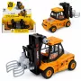 LEAN TOYS Baustellenfahrzeug Gabelstapler mit verstellbarem Greifer, Lichtern und Geräuschen, Gelb, 1:43
