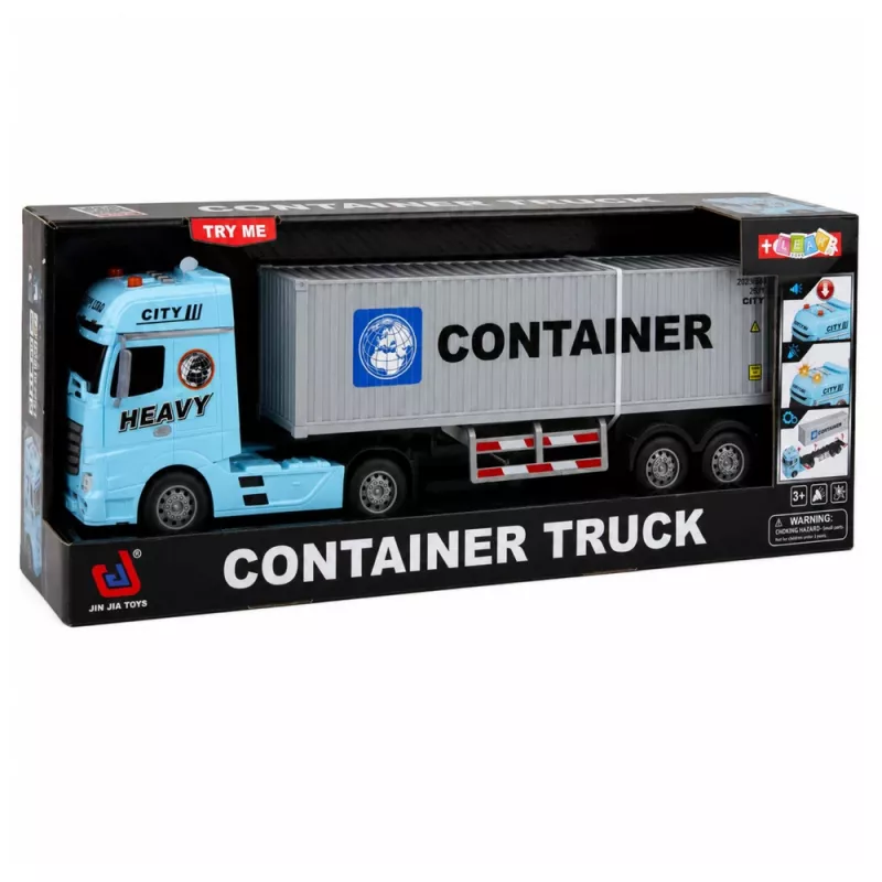 LEAN TOYS Container-LKW mit öffnenden Türen, Licht und Sound – Blau, 54 cm