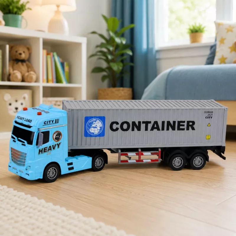 LEAN TOYS Container-LKW mit öffnenden Türen, Licht und Sound – Blau, 54 cm