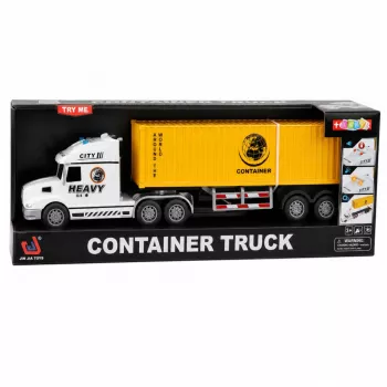 LEAN TOYS Container-LKW mit öffnenden Türen, Lichtern und Geräuschen, Gelb, 54 cm