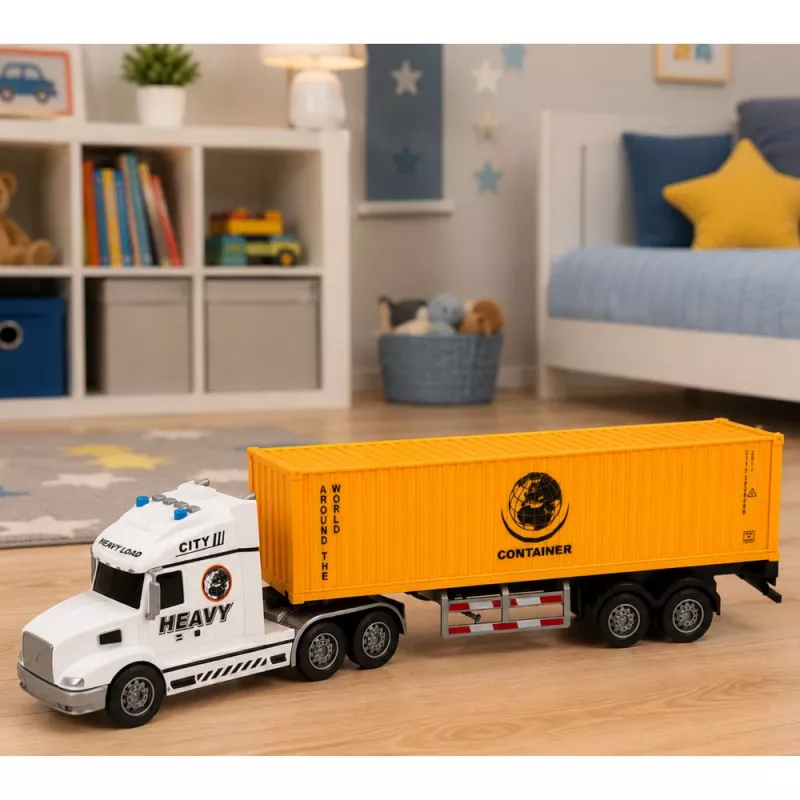 LEAN TOYS Container-LKW mit öffnenden Türen, Lichtern und Geräuschen, Gelb, 54 cm
