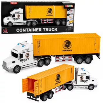 LEAN TOYS Container-LKW mit öffnenden Türen, Lichtern und Geräuschen, Gelb, 54 cm
