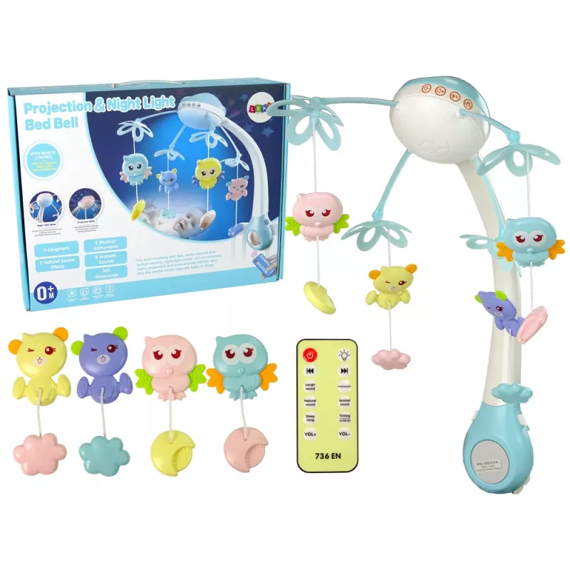 LEAN TOYS Bett-Carrousel Projektor Pilot Melodien Tiergeräusche Blau