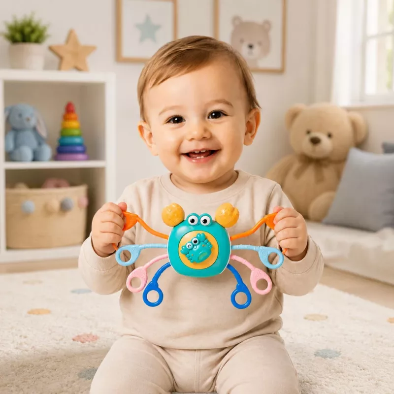 LEAN TOYS Krabben-Sensorikspielzeug für Kleinkinder Rassel Beißring Blau