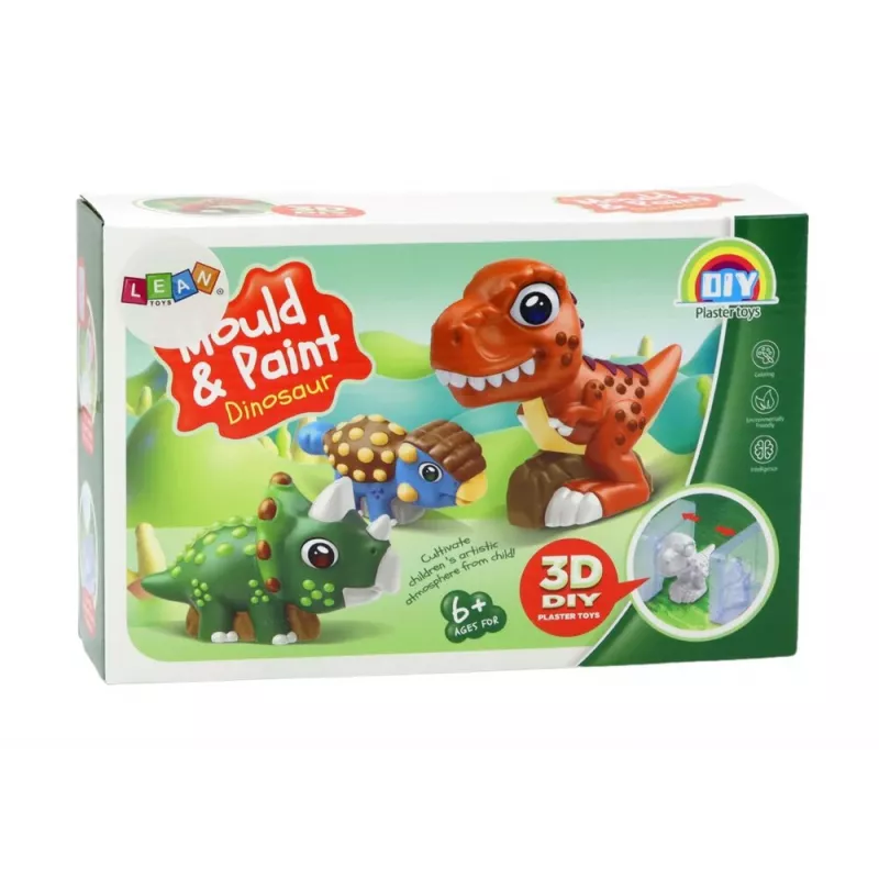 LEAN TOYS Kreatives Künstler-Set Dinosaurier 3D Gips Farben - Gießen & Bemalen 6 Dinosaurier-Figuren, 6 Formen, 6 Farben, Werkzeuge, Ab 5 Jahren