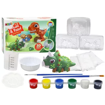 LEAN TOYS Kreatives Künstler-Set Dinosaurier 3D Gips Farben - Gießen & Bemalen 6 Dinosaurier-Figuren, 6 Formen, 6 Farben, Werkzeuge, Ab 5 Jahren