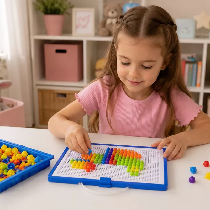 LEAN TOYS Kreativset Button-Mosaik-Puzzle Pilz-Pinnnadeln Koffer 300 Stück