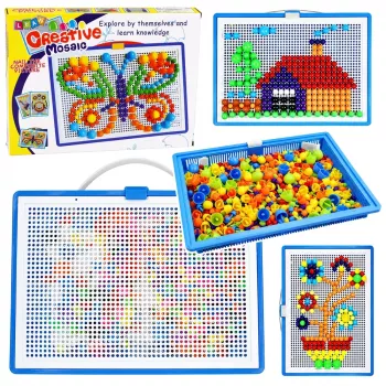 LEAN TOYS Kreativset Button-Mosaik-Puzzle Pilz-Pinnnadeln Koffer 300 Stück