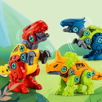LEAN TOYS Dinosaurier Bauklötze Schraubset mit Schraubendreher 4-in-1