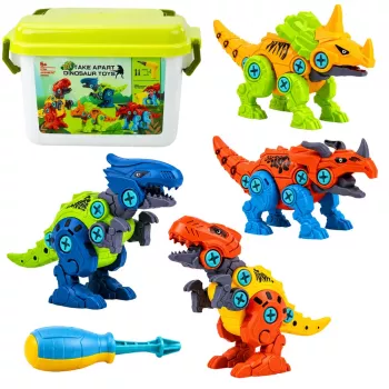 LEAN TOYS Dinosaurier Bauklötze Schraubset mit Schraubendreher 4-in-1