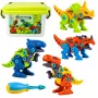 LEAN TOYS Dinosaurier Bauklötze Schraubset mit Schraubendreher 4-in-1