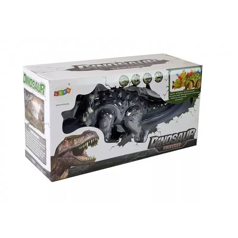 LEAN TOYS Dinosaurier auf Batterie Triceratops Grau
