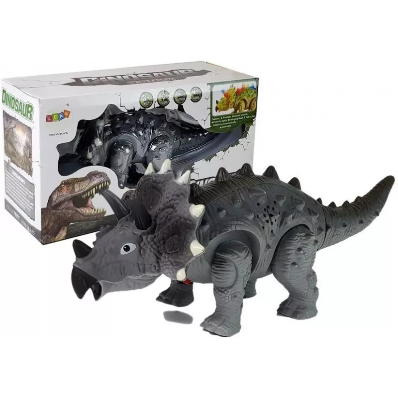 LEAN TOYS Dinosaurier auf Batterie Triceratops Grau