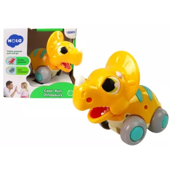 LEAN TOYS Dinosaur on Wheels Yellow Triceratops Figurine
