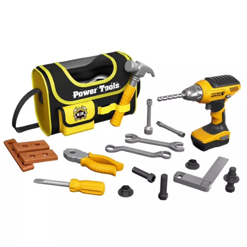 LEAN TOYS DIY Kit Werkzeugtasche für Akku-Bohrschrauber, 600D Polyester, Schwarz mit roten Akzenten