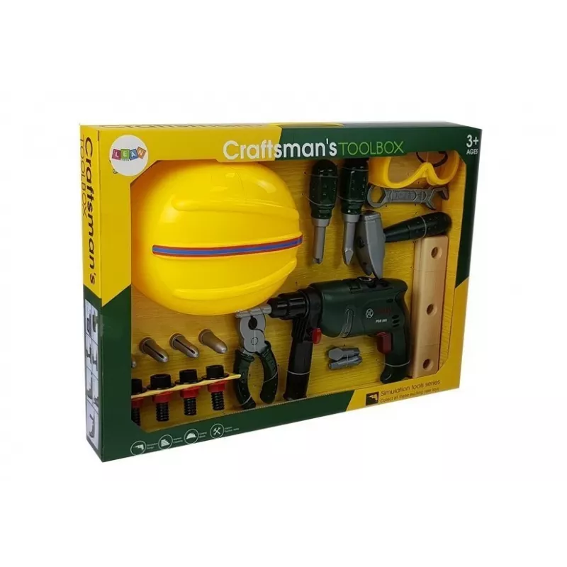 LEAN TOYS DIY Set Akku-Bohrer, Schutzbrille und Helm