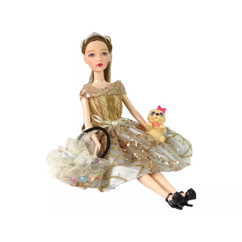 LEAN TOYS Puppe für Kinder Emily mit Hund Langhaar
