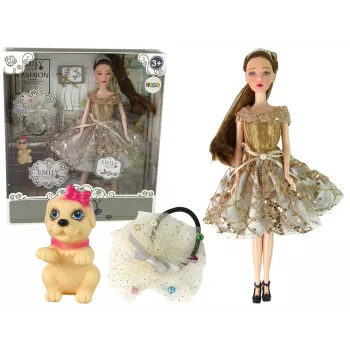 LEAN TOYS Puppe für Kinder Emily mit Hund Langhaar