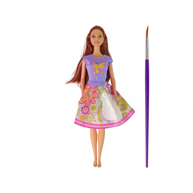 LEAN TOYS Puppe mit langen Haaren und Malkleid