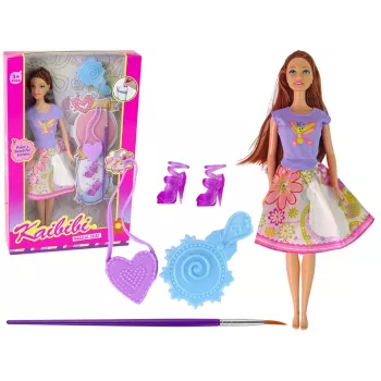 LEAN TOYS Puppe mit langen Haaren und Malkleid