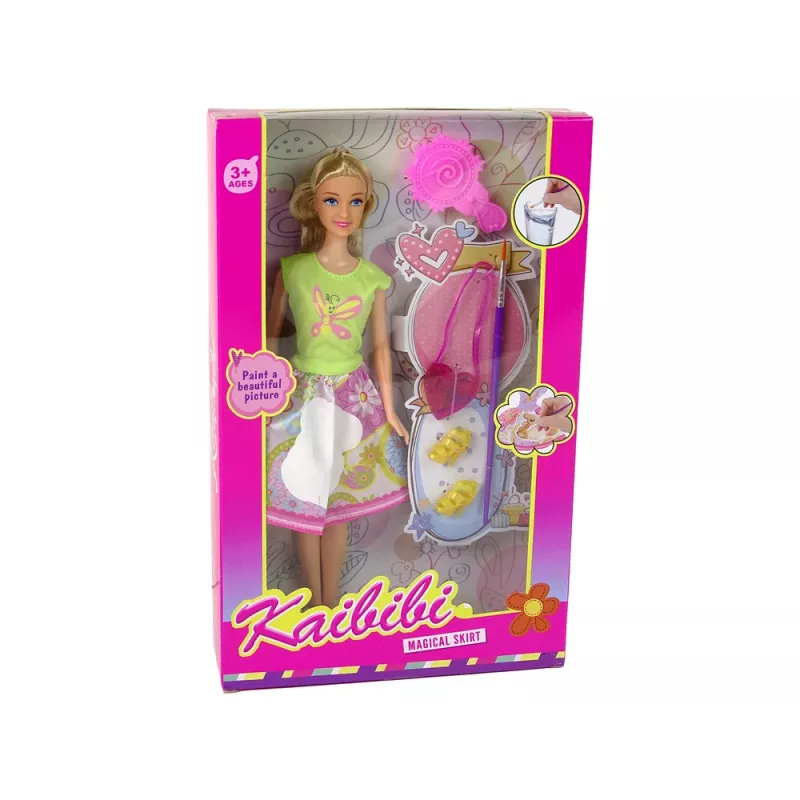 LEAN TOYS Puppe mit langen Haaren und Mal-Kleid
