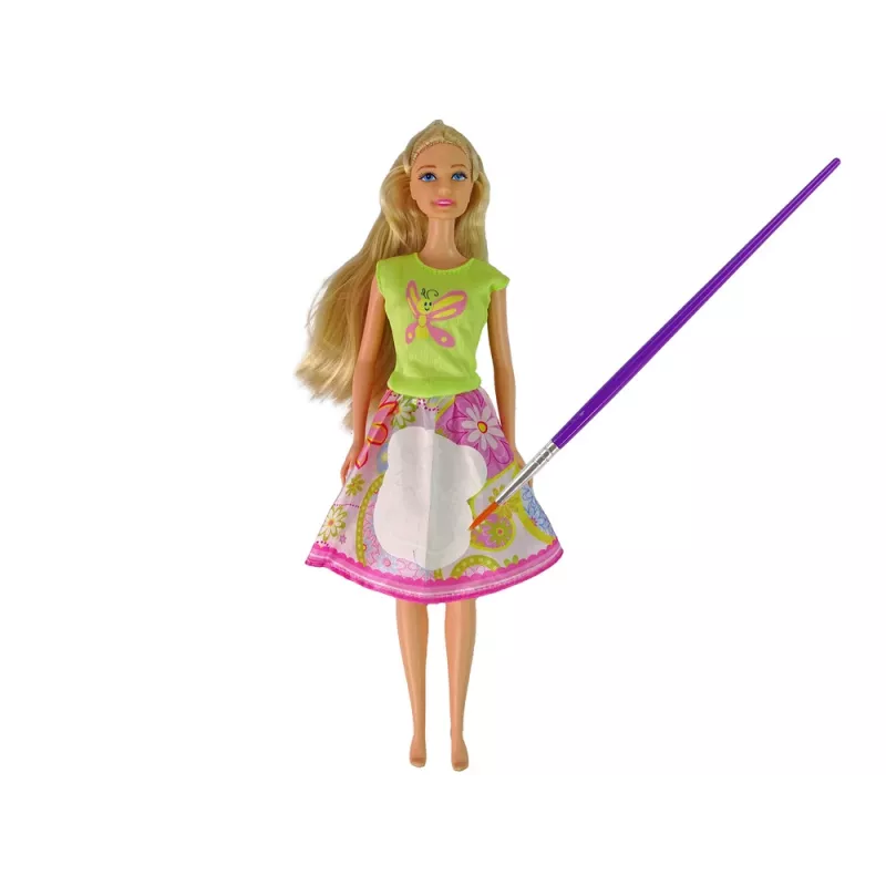LEAN TOYS Puppe mit langen Haaren und Mal-Kleid
