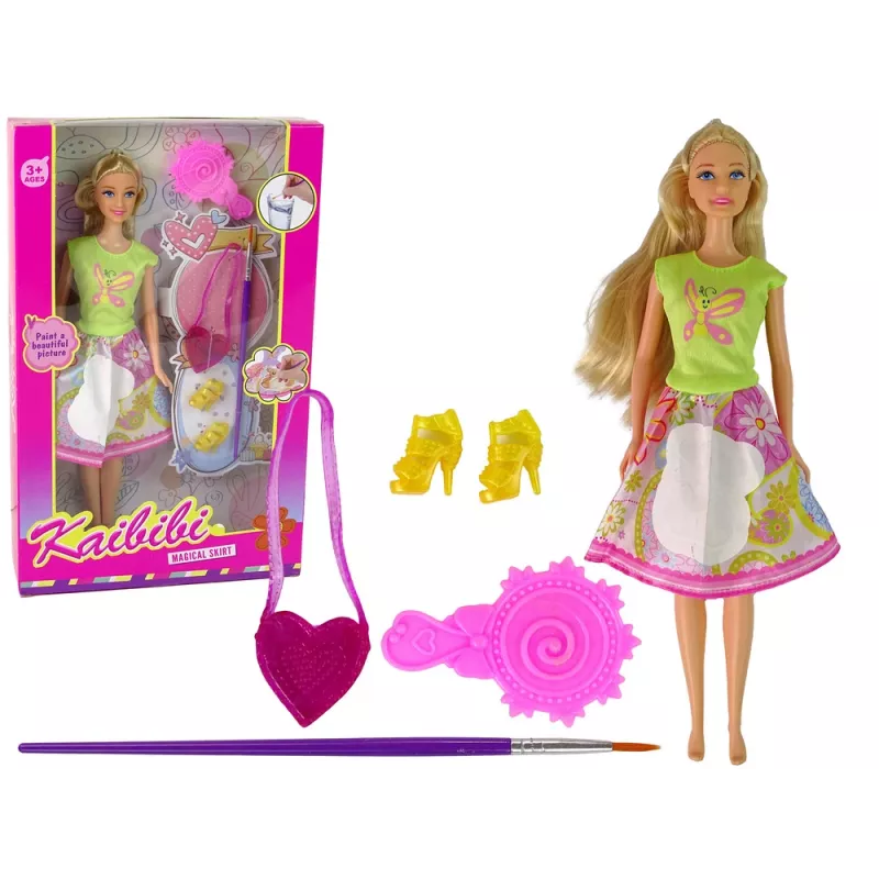 LEAN TOYS Puppe mit langen Haaren und Mal-Kleid