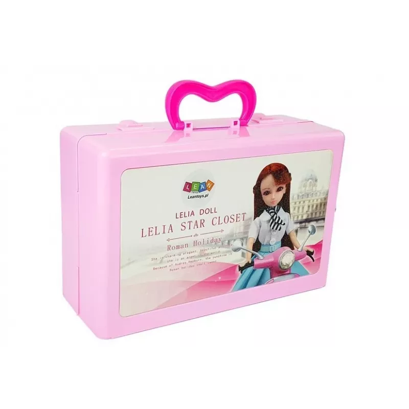 LEAN TOYS Puppen-Modell-Set mit Kleidung, Anziehsachen und Schmuck im Koffer