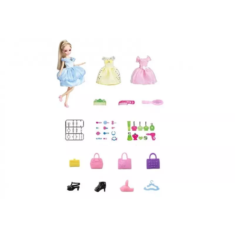 LEAN TOYS Puppen-Modell-Set mit Kleidung, Anziehsachen und Schmuck im Koffer