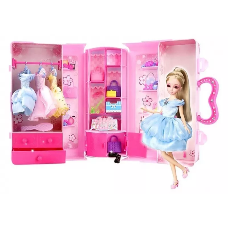 LEAN TOYS Puppen-Modell-Set mit Kleidung, Anziehsachen und Schmuck im Koffer