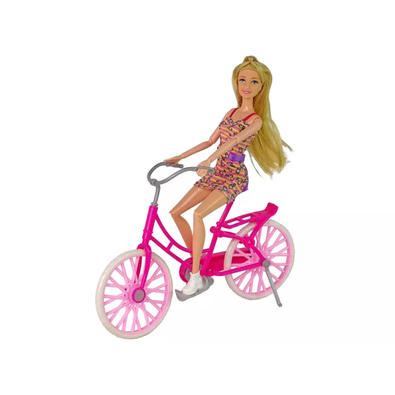 LEAN TOYS Puppe auf Fahrrad Pink
