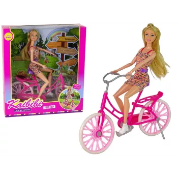 LEAN TOYS Puppe auf Fahrrad Pink