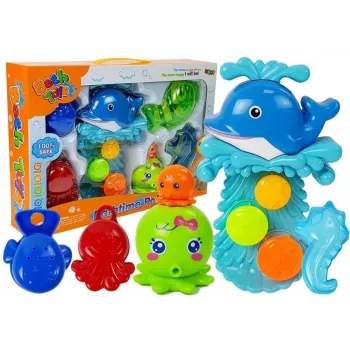 LEAN TOYS Delfin-Badeset Meerestiere Plastik-Wasserfall