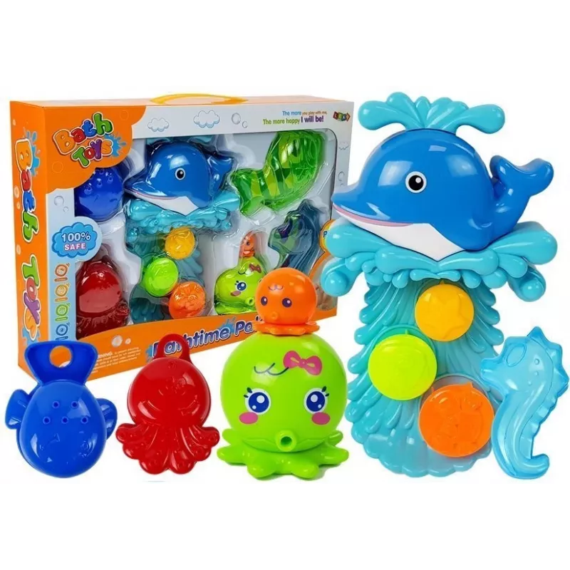LEAN TOYS Delfin-Badeset Meerestiere Plastik-Wasserfall