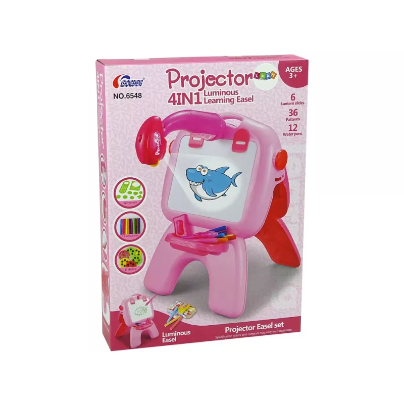 LEAN TOYS Doppelseitige Tafel Kreidestifte Ständer Projektor Bilder Pink