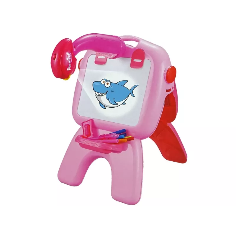 LEAN TOYS Doppelseitige Tafel Kreidestifte Ständer Projektor Bilder Pink