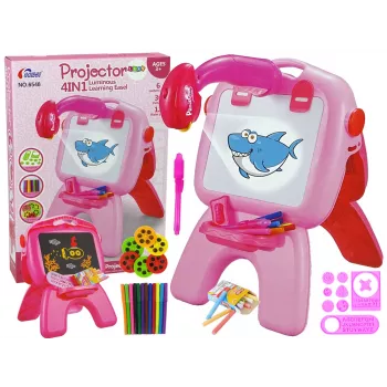 LEAN TOYS Doppelseitige Tafel Kreidestifte Ständer Projektor Bilder Pink