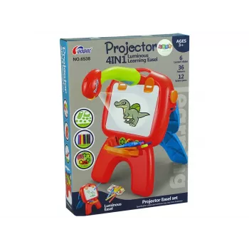 LEAN TOYS Doppelseitige Tafel mit Kreidestiften, Ständer und Projektor für Bilder, Rot