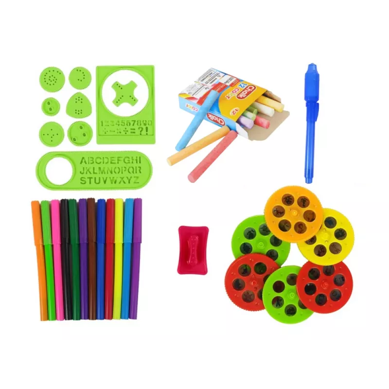 LEAN TOYS Doppelseitige Tafel mit Kreidestiften, Ständer und Projektor für Bilder, Rot