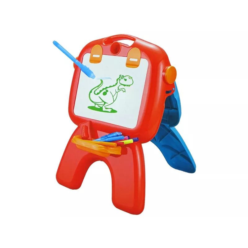 LEAN TOYS Doppelseitige Tafel mit Kreidestiften, Ständer und Projektor für Bilder, Rot