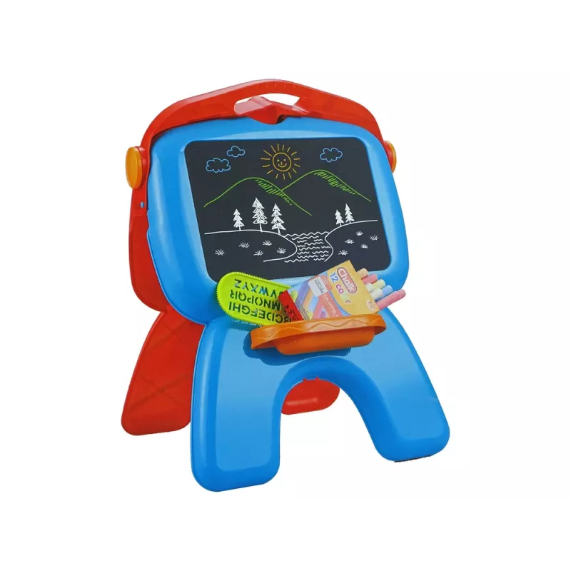 LEAN TOYS Doppelseitige Tafel mit Kreidestiften, Ständer und Projektor für Bilder, Rot