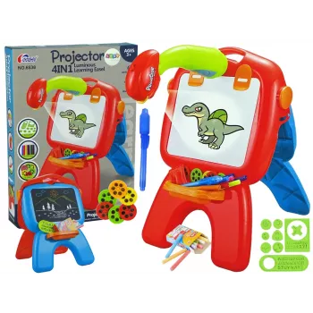 LEAN TOYS Doppelseitige Tafel mit Kreidestiften, Ständer und Projektor für Bilder, Rot
