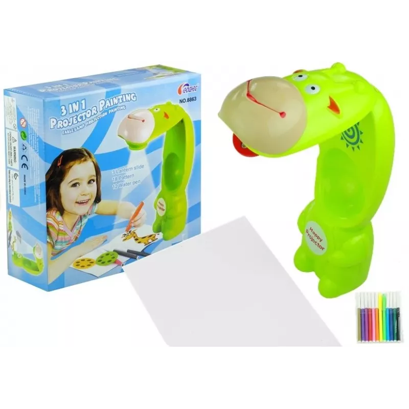 LEAN TOYS Zeichenprojektor Kuh 3 Discs Marker Grün 3in1
