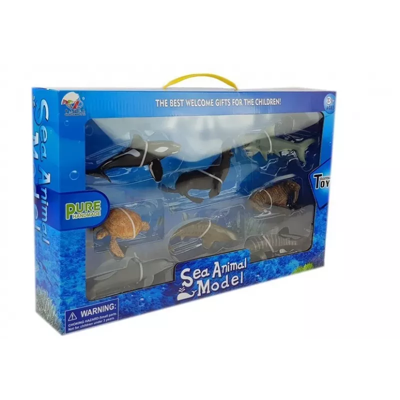 LEAN TOYS Lernfiguren Meerestiere 8-teilig Haie Robbe Delfin Walross Schildkröte