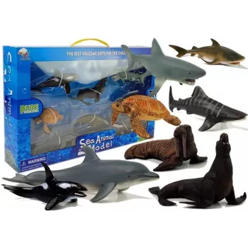 LEAN TOYS Lernfiguren Meerestiere 8-teilig Haie Robbe Delfin Walross Schildkröte