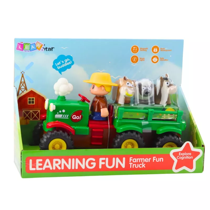 LEAN TOYS Pädagogischer interaktiver Traktor für Kleinkinder mit Tieren, Lichtern und Geräuschen